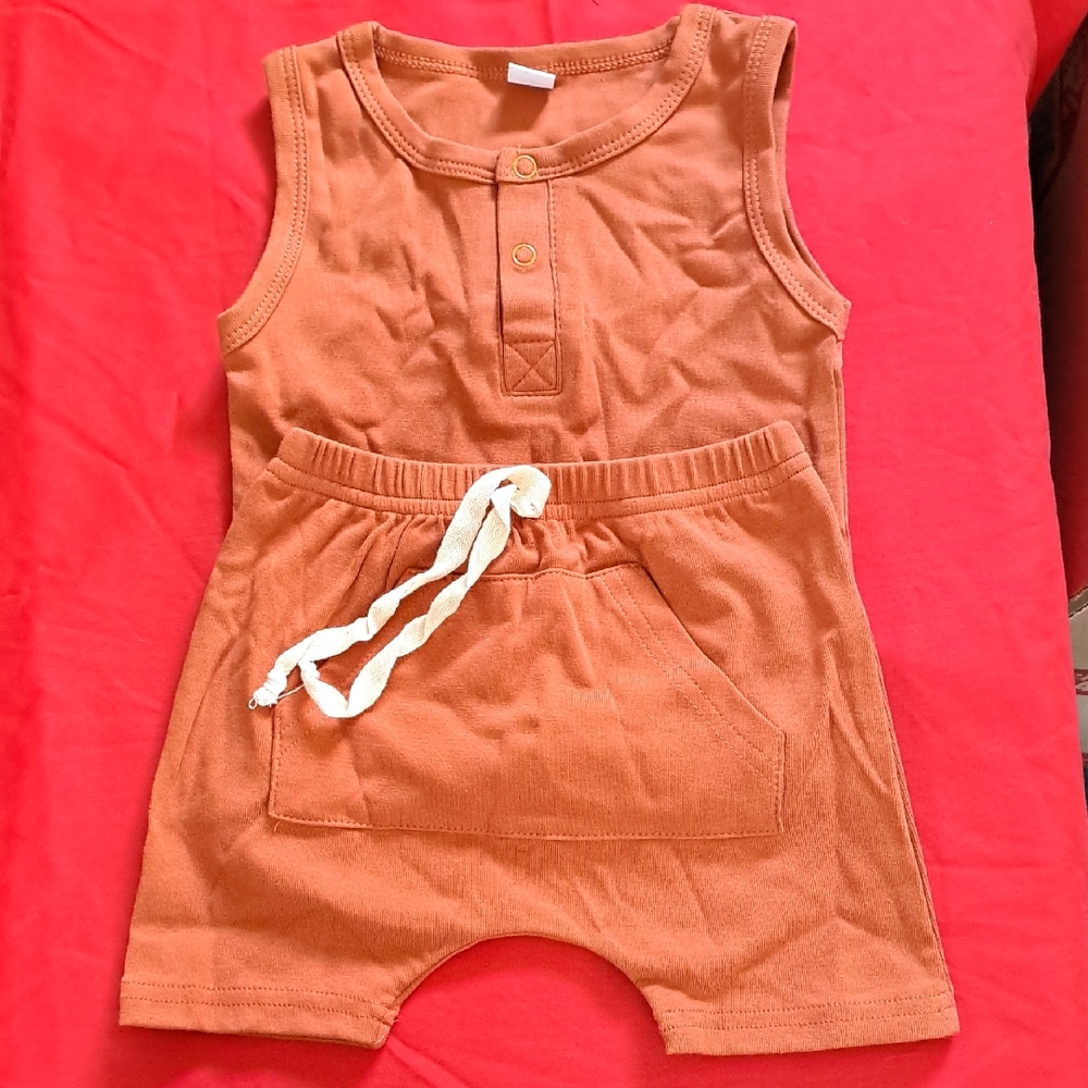 Sleeveless Brown Romper with Pocket